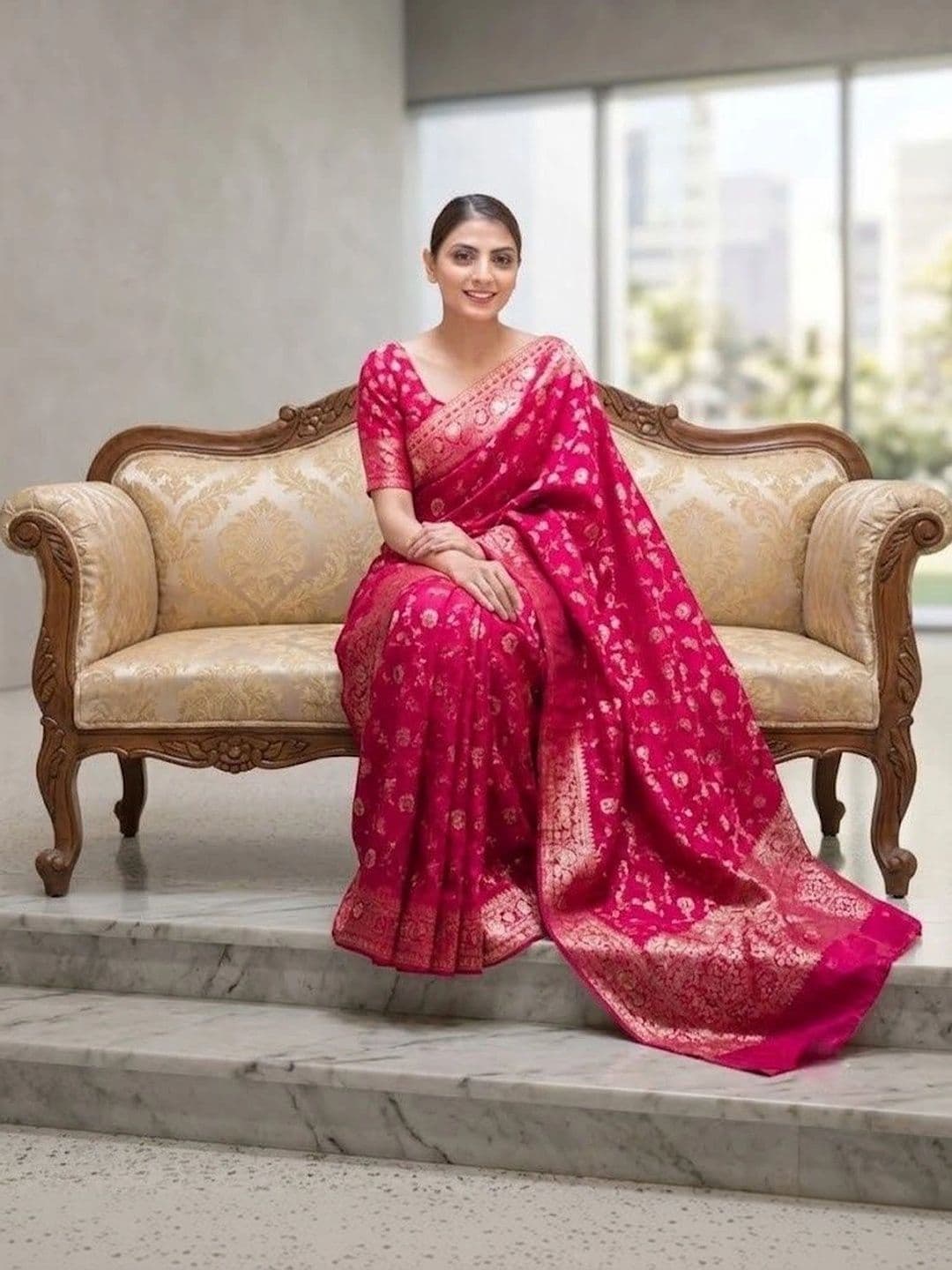 Zankhi Hosiery Woven Design Zari Art Silk Banarasi Saree thumbnail 5