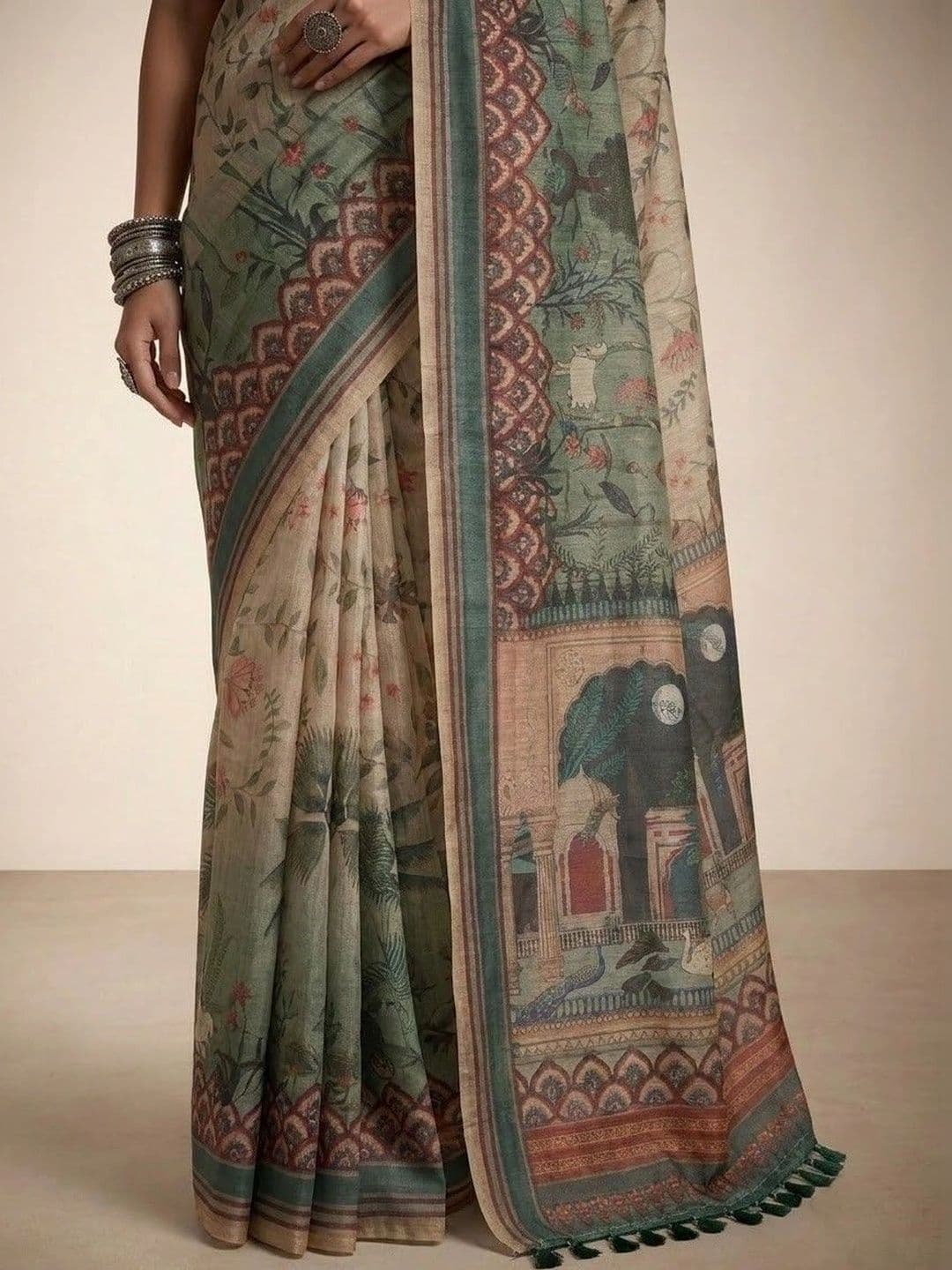 Anouk Kalamkari Silk Blend Saree thumbnail 4