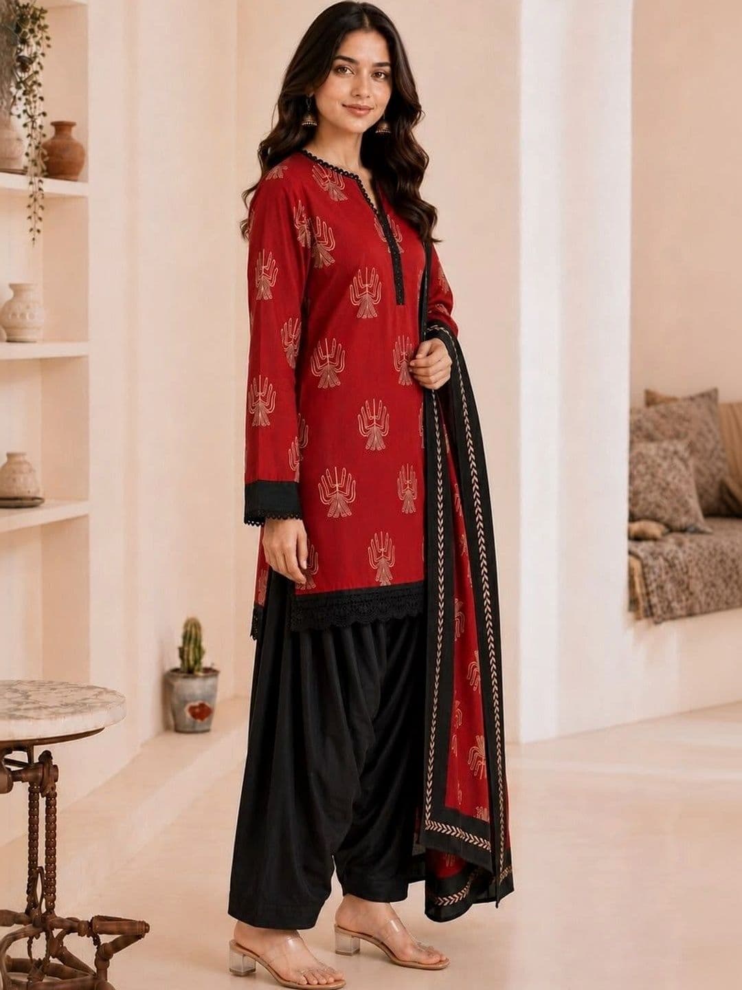 Sangria Women Ethnic Motifs Printed Regular Pure Cotton Kurta with Patiala & With Dupatta thumbnail 2