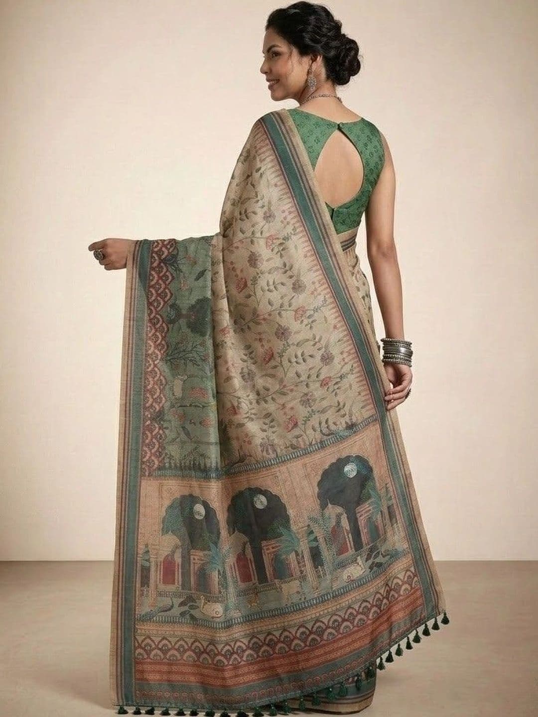 Anouk Kalamkari Silk Blend Saree thumbnail 5