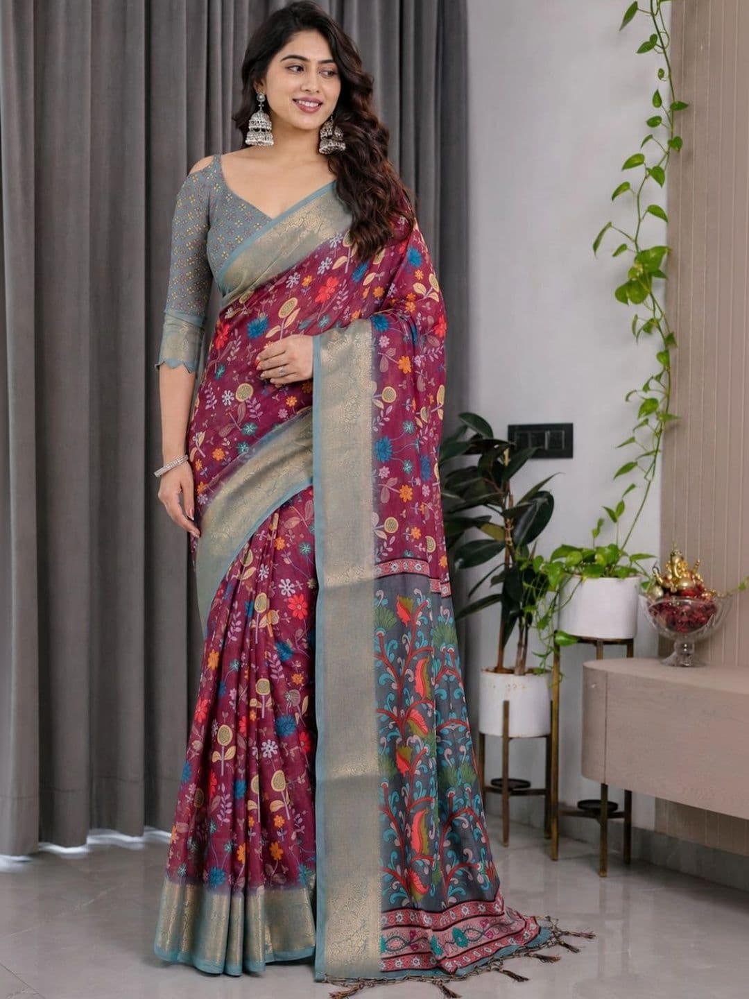 IKSHARA Floral Zari Saree - view 1