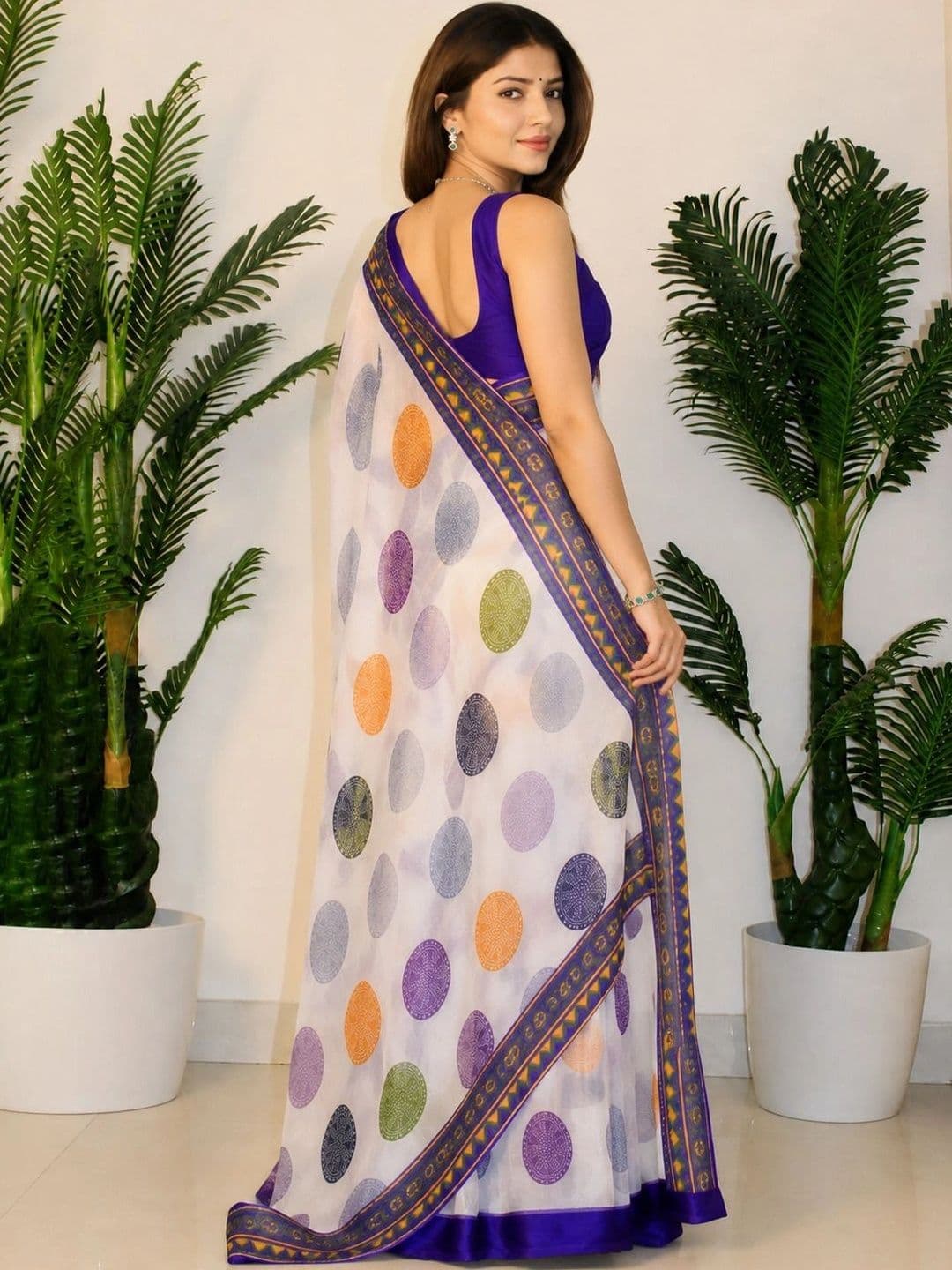 SANJANA  SILK SANJANA SILK Polka Dot Pure Georgette Saree thumbnail 5
