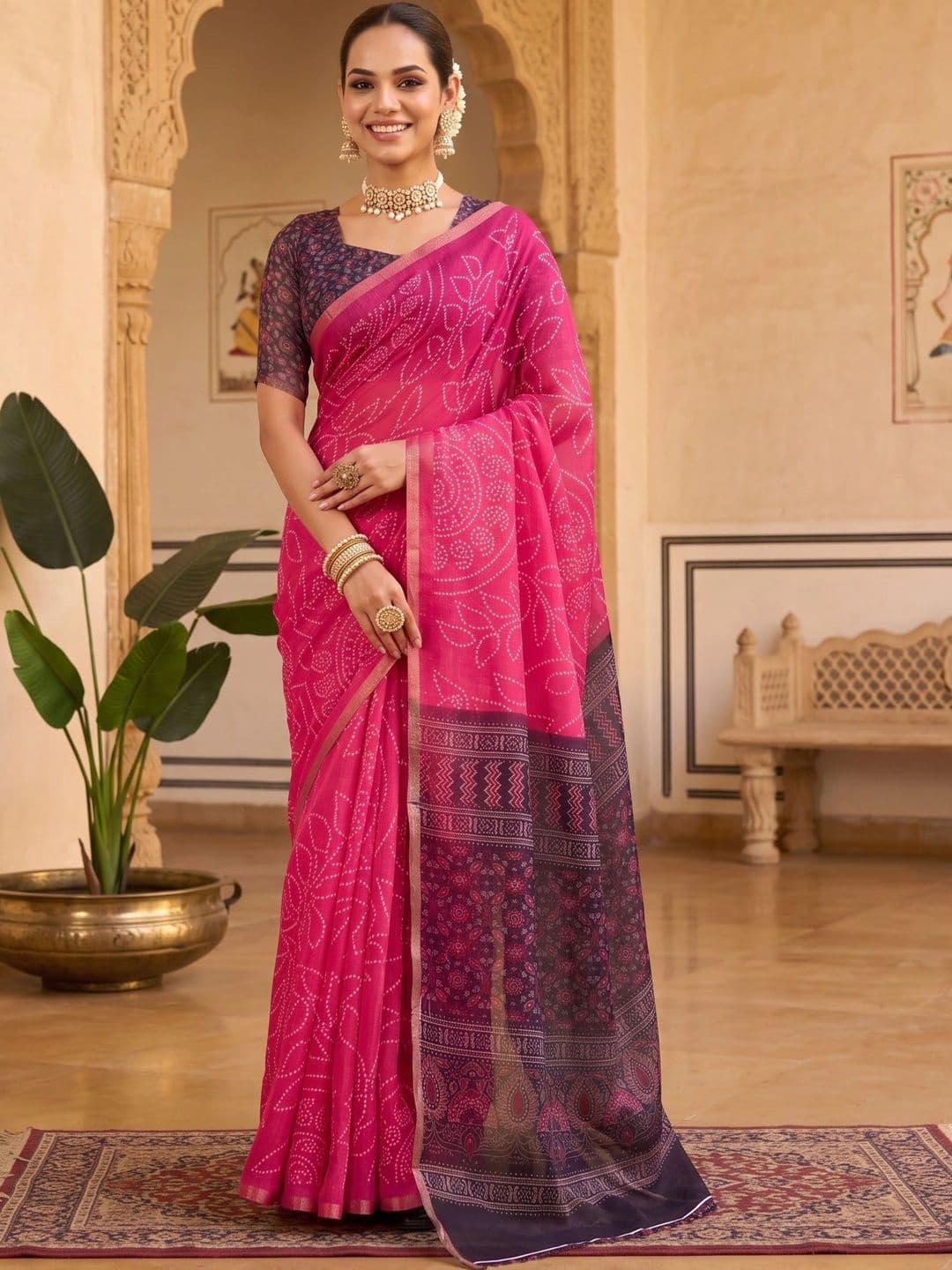 Sangria Bandhani Art Silk Designer Saree thumbnail 2