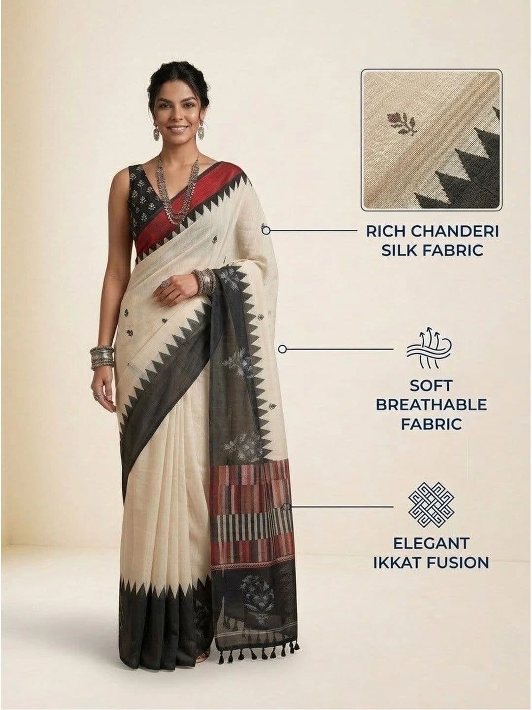 Anouk Silk Blend Ikat Saree thumbnail 2