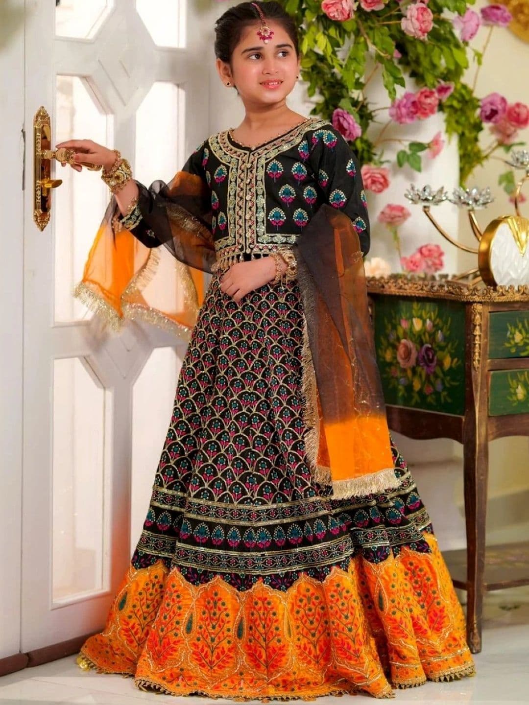 NKV Girls Embroidered Ready to Wear Lehenga & Blouse With Dupatta - view 1