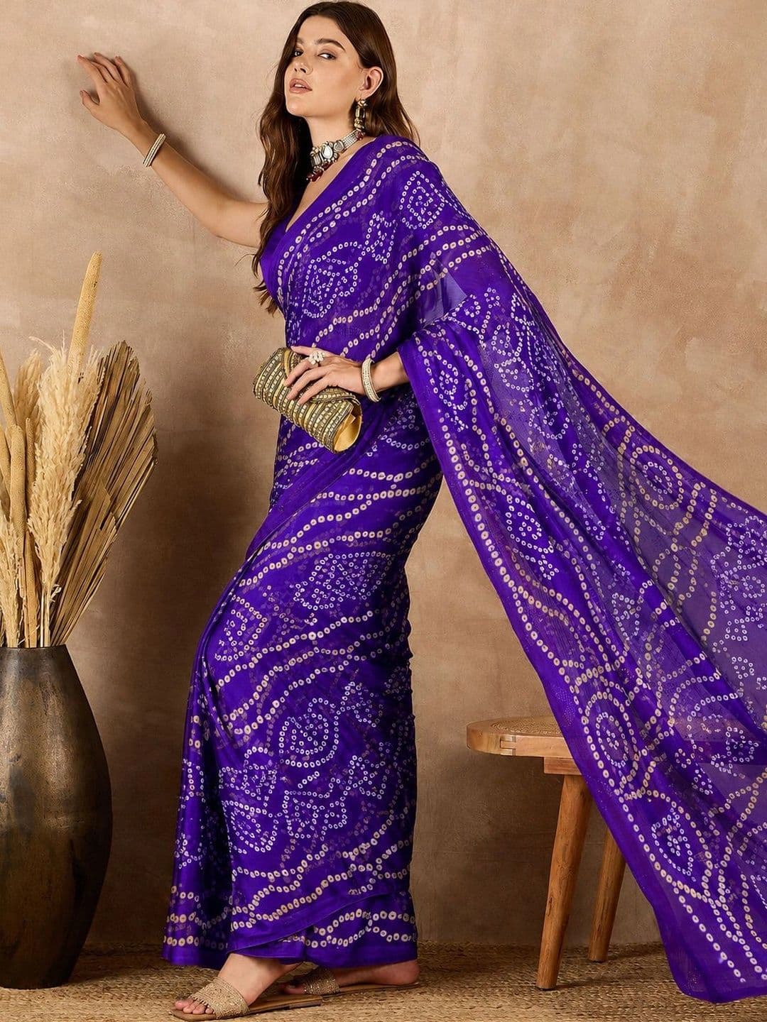 SANJANA  SILK SANJANA SILK Bandhani Pure Georgette Saree thumbnail 3