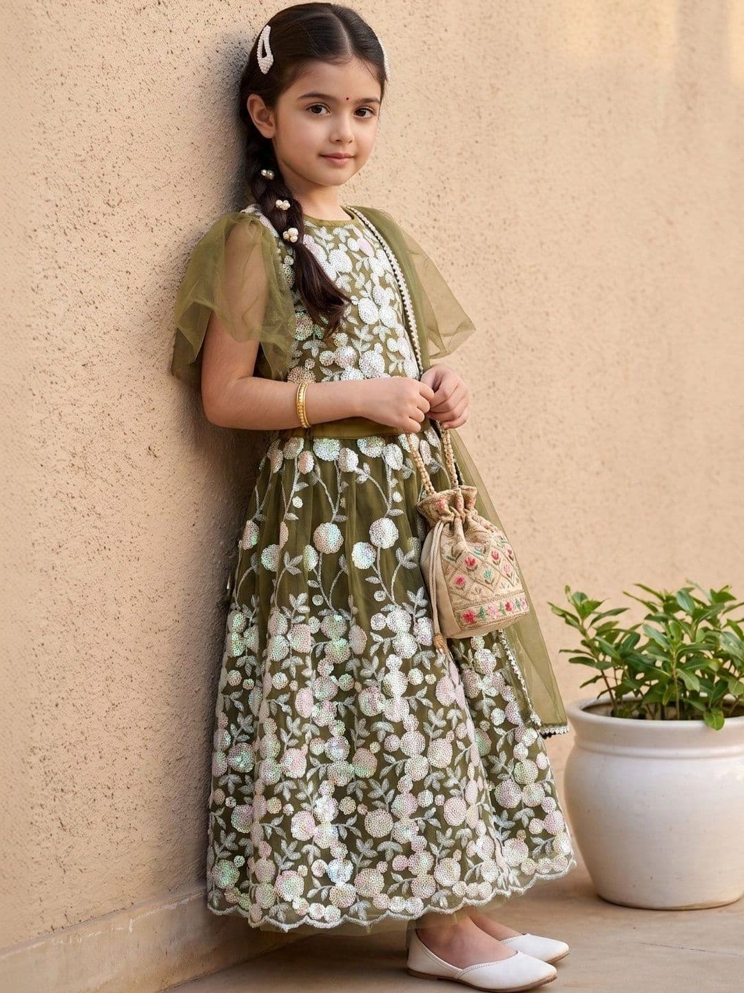 YK Girls Embroidered Lehenga & Choli With Dupatta - view 1