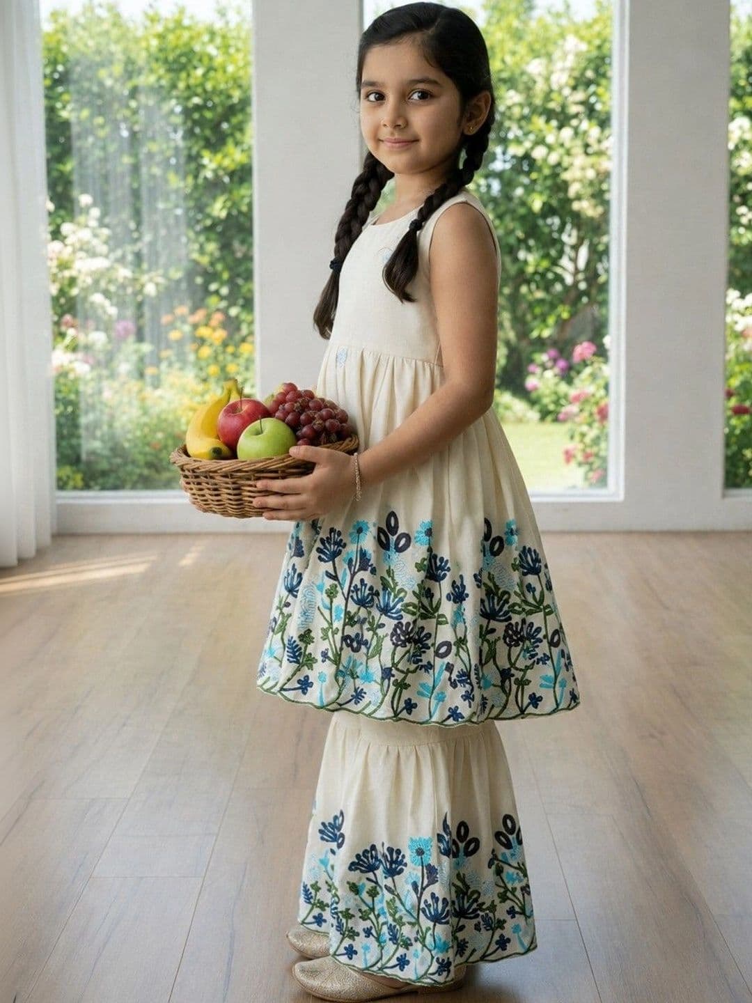 Poppy & Munchkin Girls Embroidered Thread Work Ready to Wear Lehenga thumbnail 4