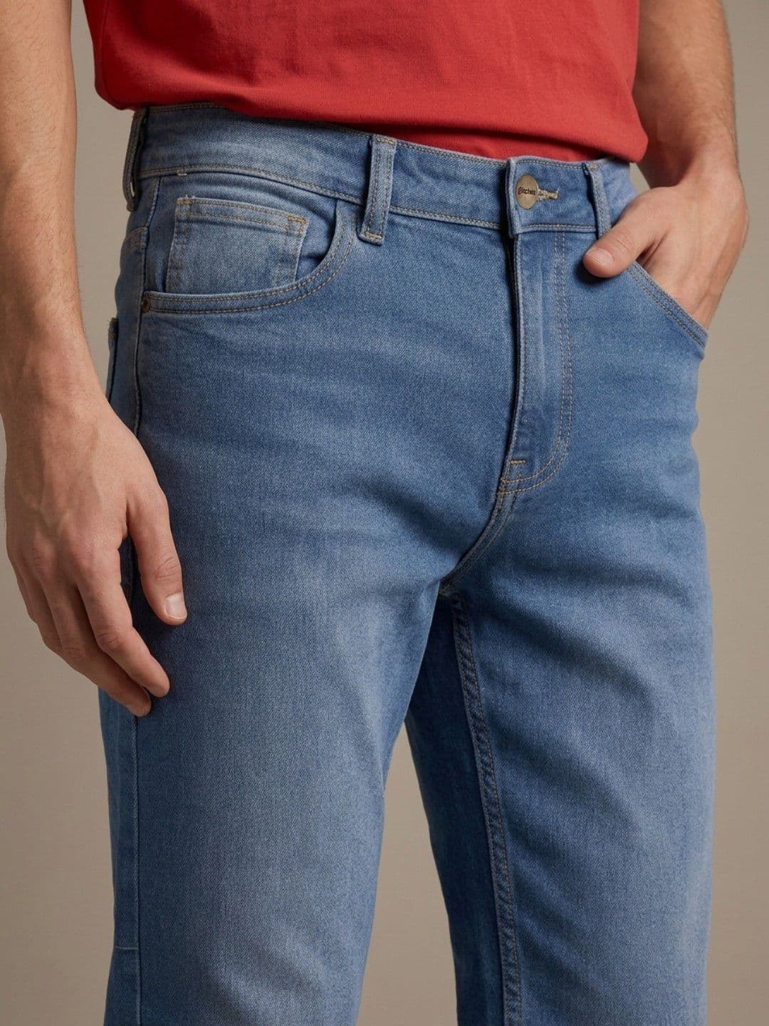 glitchez Men Straight Fit Mid-Rise Light Fade Stretchable Jeans thumbnail 2