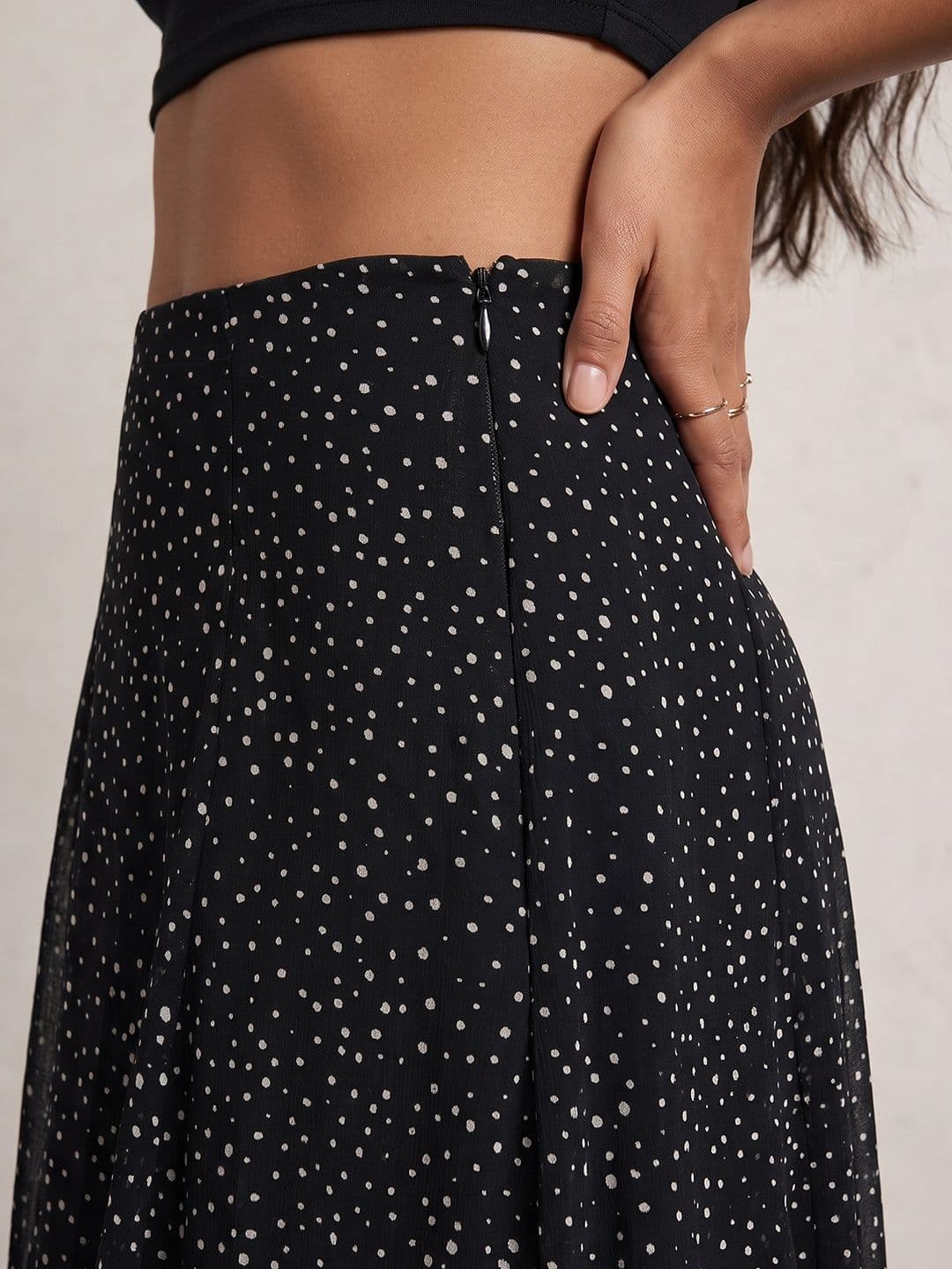 Phosphorus Women Polka Dots Printed Midi A-Line Skirt thumbnail 4
