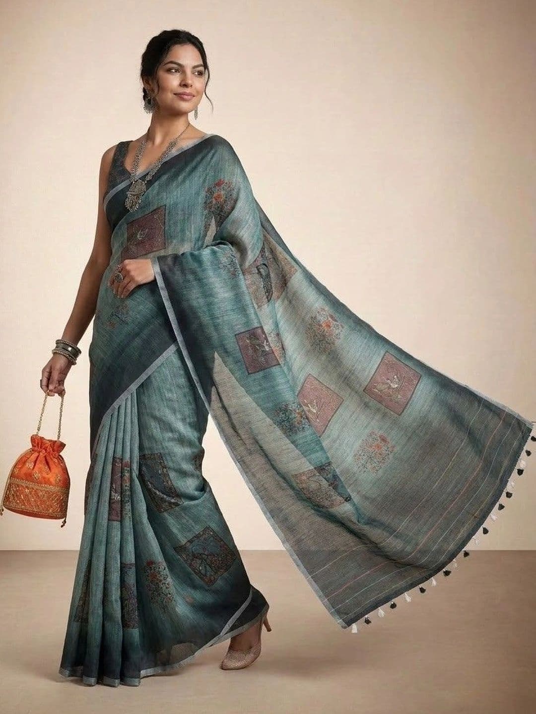 Anouk Kalamkari Linen Blend Saree thumbnail 7