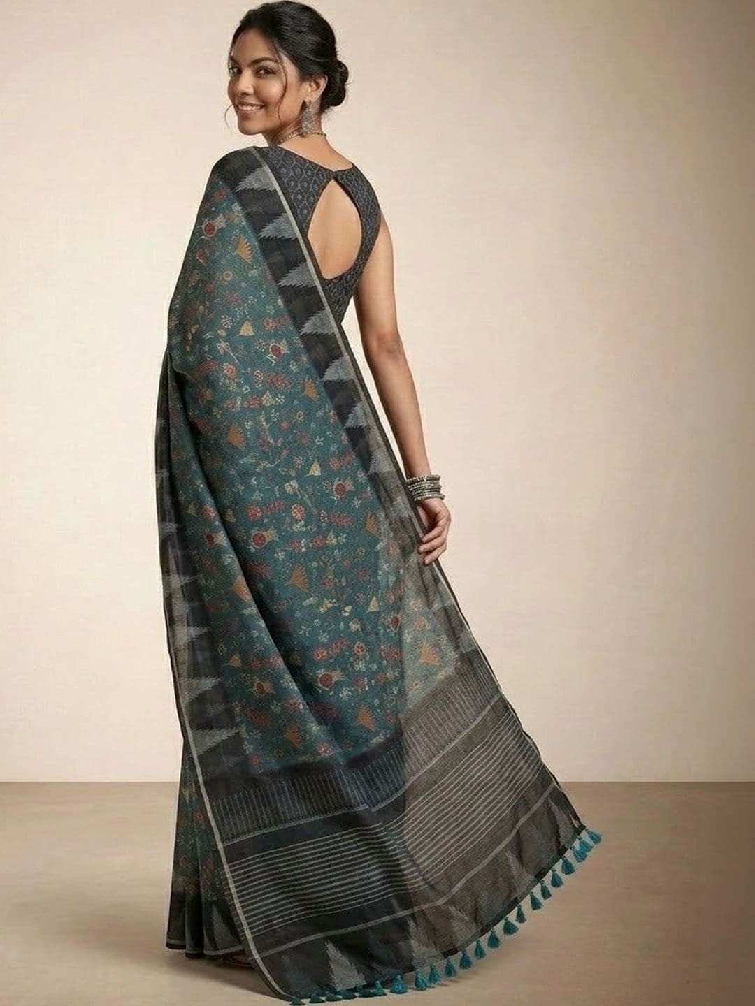 Anouk Floral Silk Blend Saree thumbnail 7