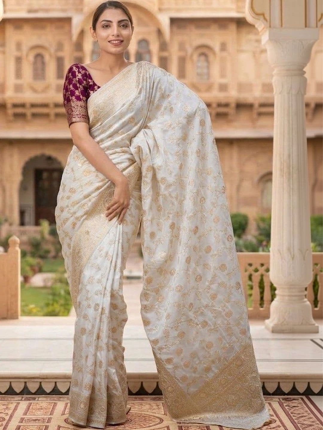 VelvetHue Woven Design Zari Art Silk Banarasi Saree - view 1