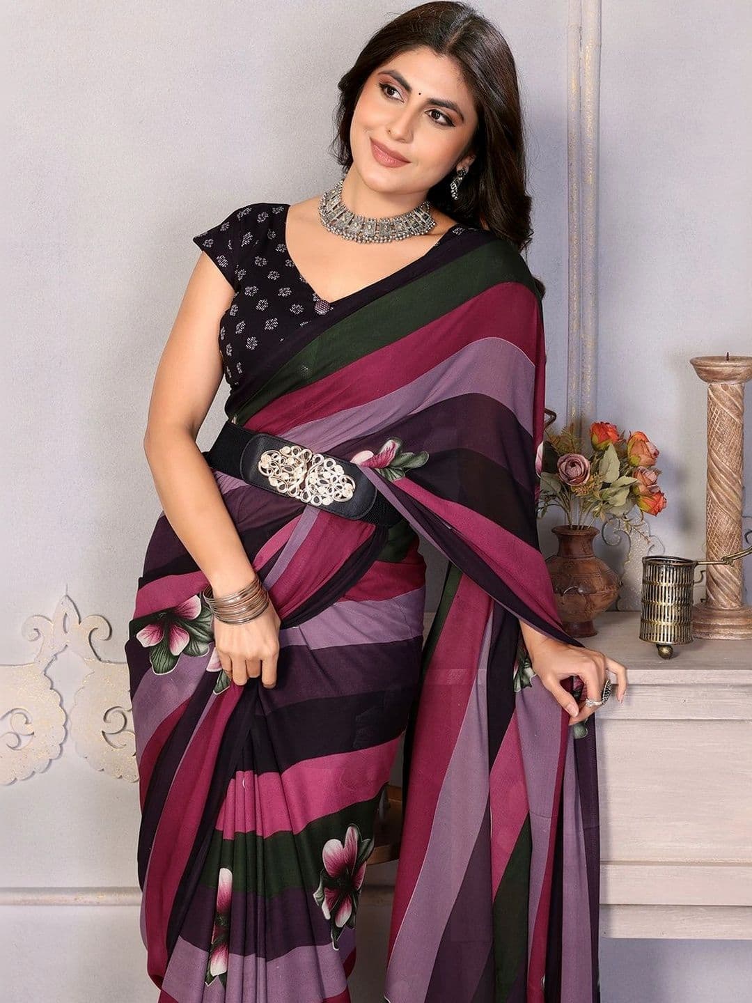 STYLETONE Floral Poly Georgette Designer Saree thumbnail 3