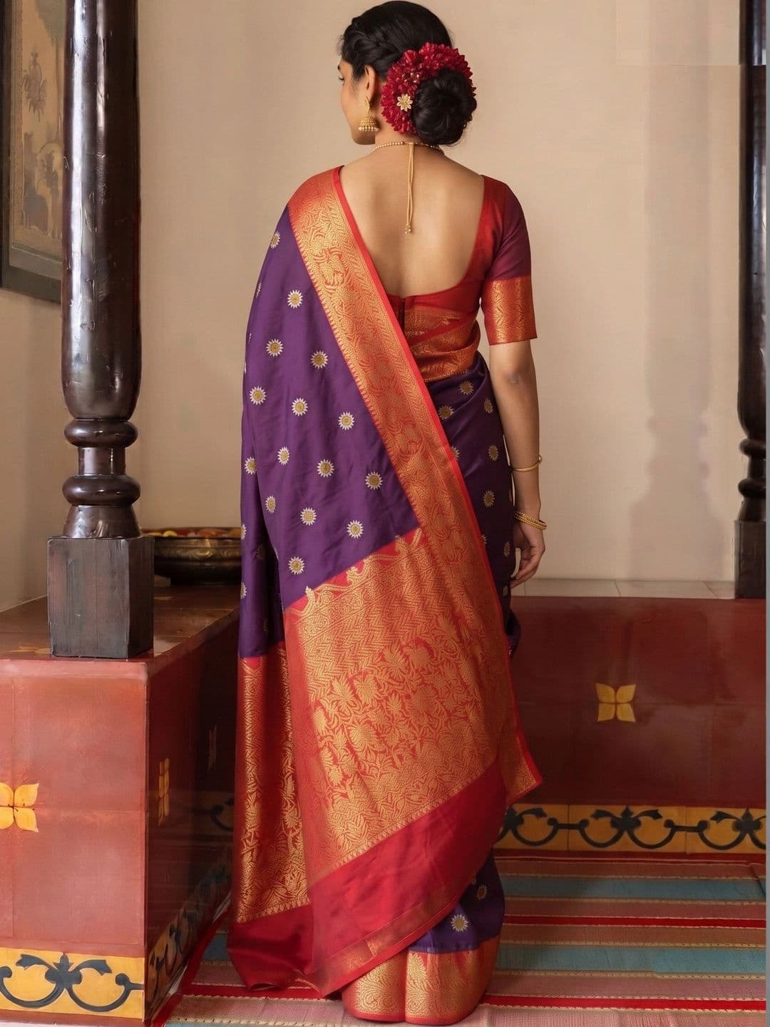 VILLE FASHION Woven Design Zari Art Silk Kanjeevaram Saree thumbnail 2