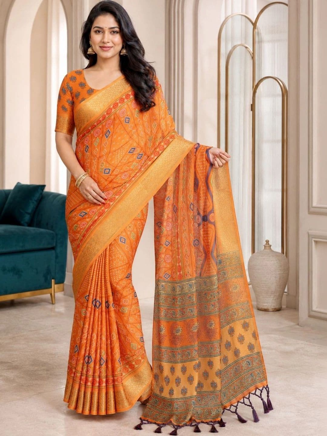 IKSHARA Bandhani Silk Cotton Saree thumbnail 3