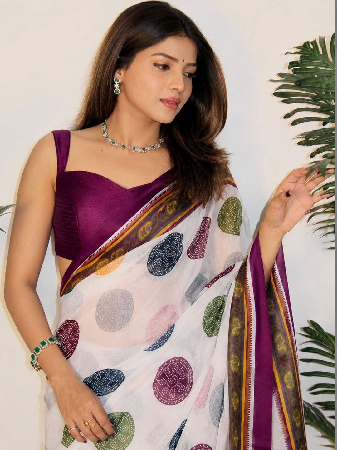 SANJANA  SILK SANJANA SILK Polka Dot Pure Georgette Saree thumbnail 2