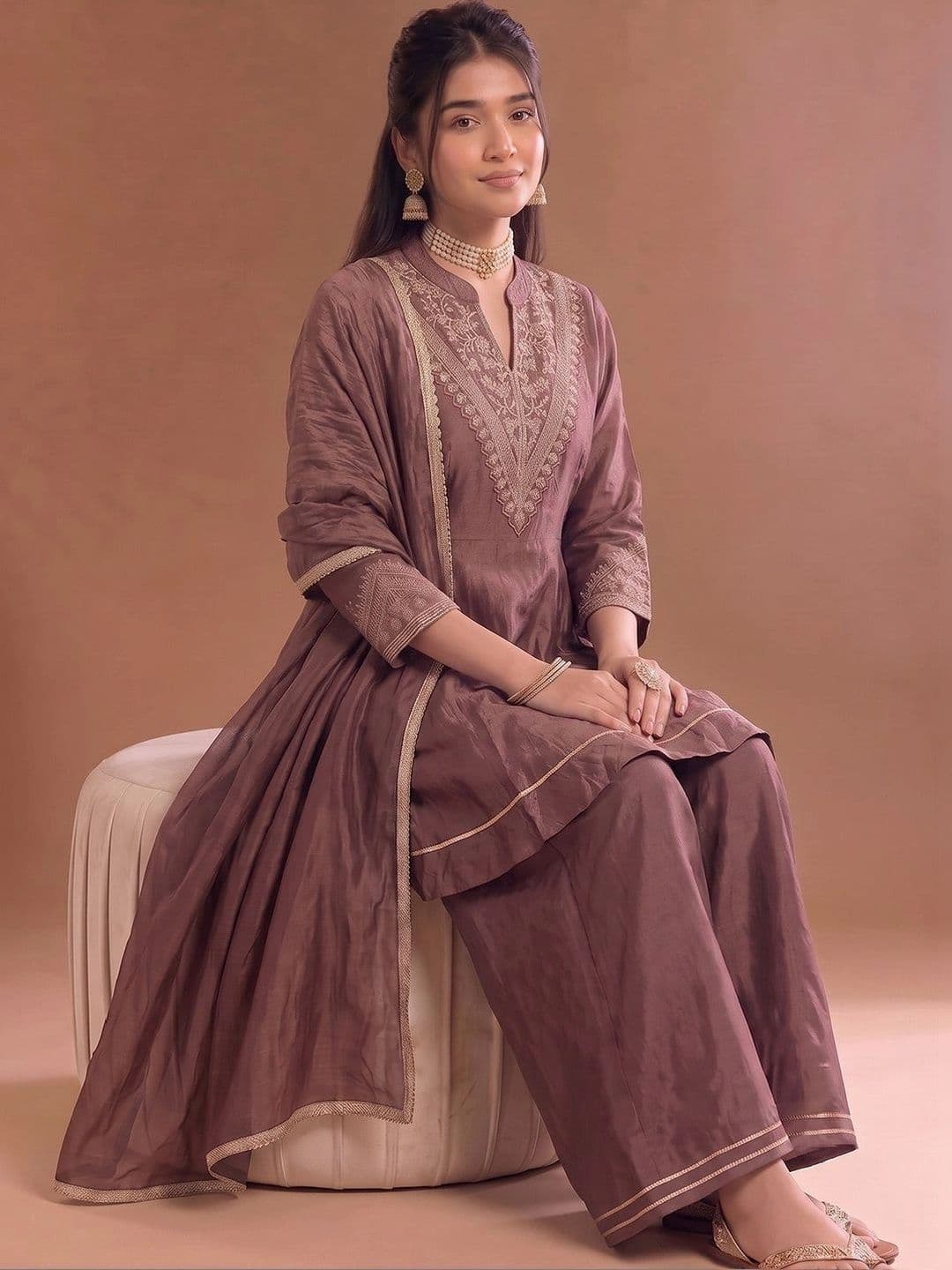 Varanga Women Ethnic Motifs Embroidered Regular Thread Work Kurta with Palazzos & With Dupatta thumbnail 6