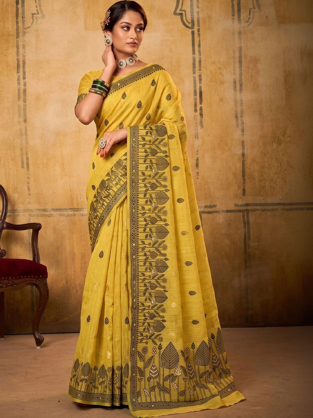 all about you Ethnic Motifs Zari Designer Saree - view 1