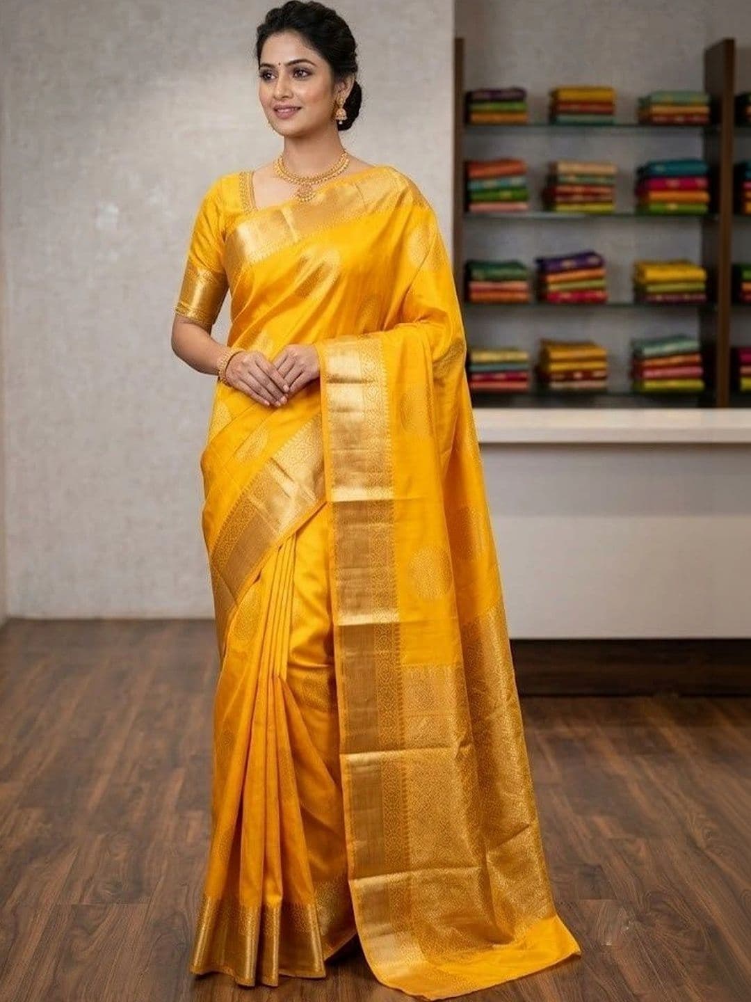 THE AQUARIUS Woven Design Zari Art Silk Banarasi Saree - view 1