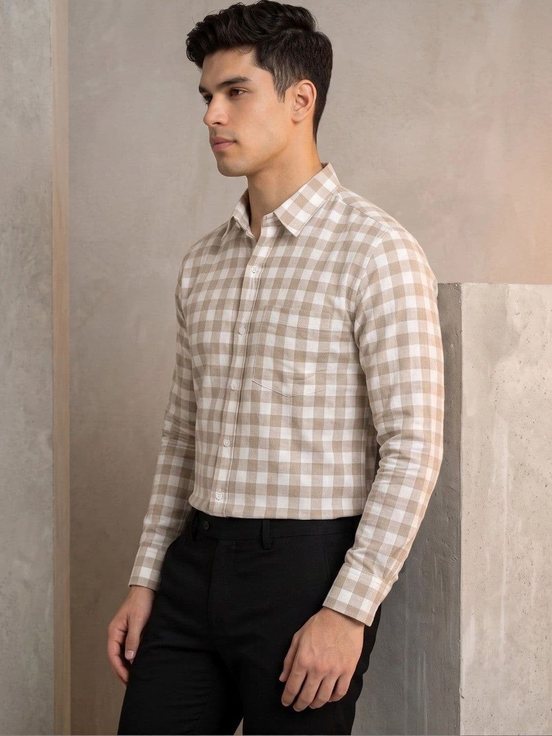 Studio-9 Men Classic Slim Fit Gingham Checks Checked Casual Shirt thumbnail 2