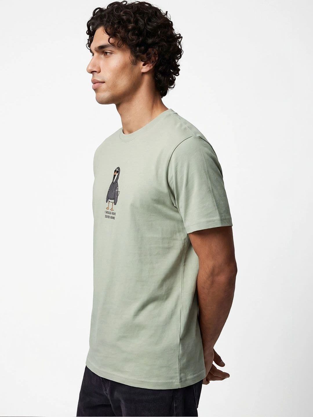 Bewakoof Men's Green Home Graphic Printed T-shirt thumbnail 5