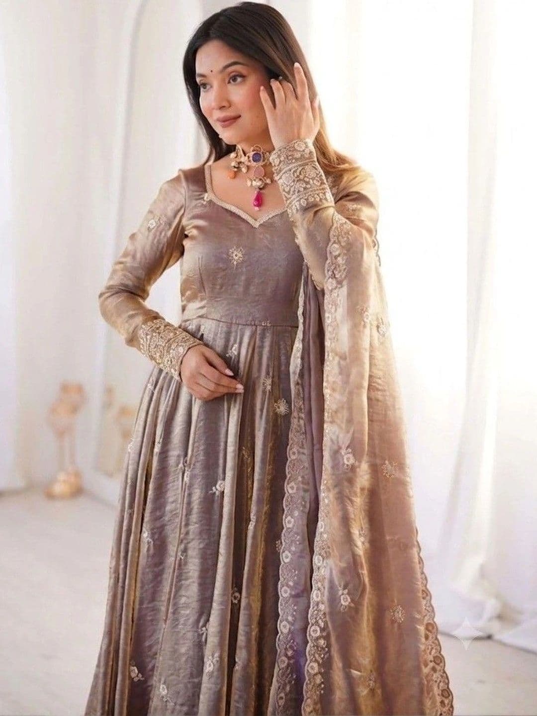 HERE&NOW Women Ethnic Motifs Embroidered Regular Thread Work Kurta with Trousers & With Dupatta thumbnail 2