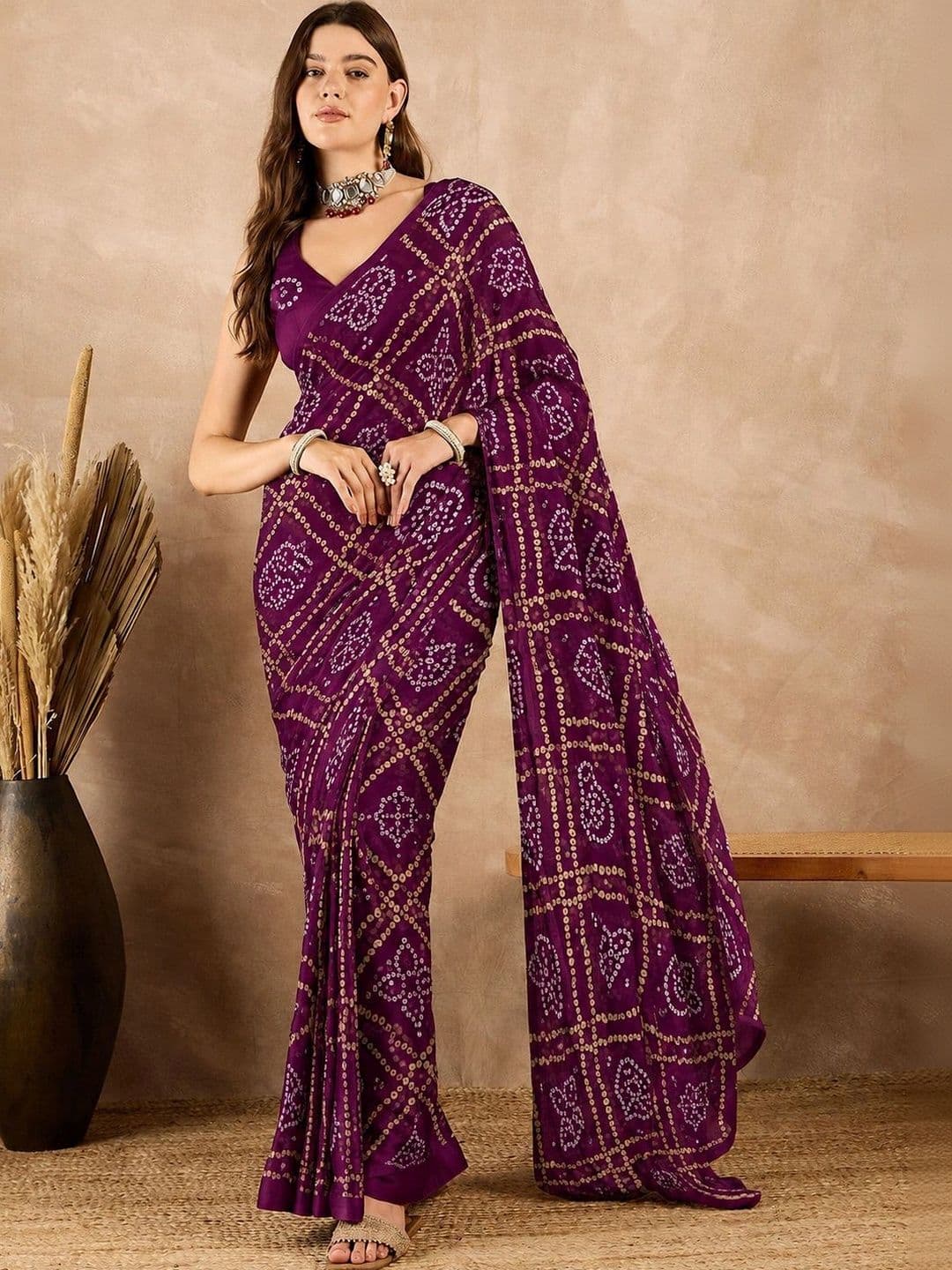 SANJANA  SILK SANJANA SILK Bandhani Pure Georgette Saree - view 1