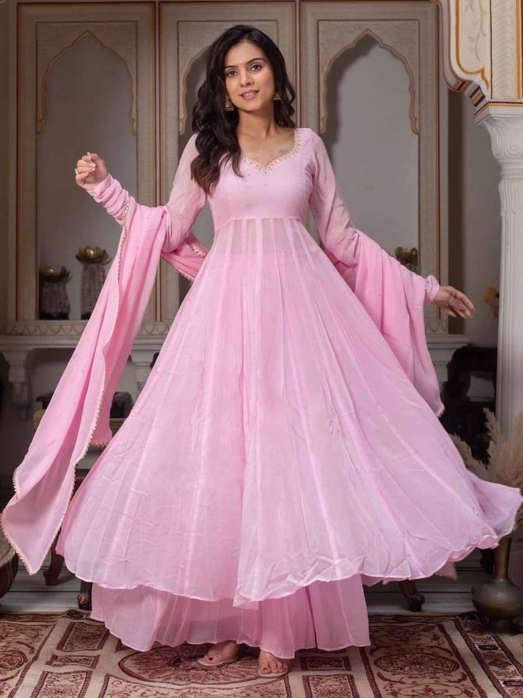 Homexa Enterprise Women Empire Thread Work Kurta with Palazzos & With Dupatta - view 1