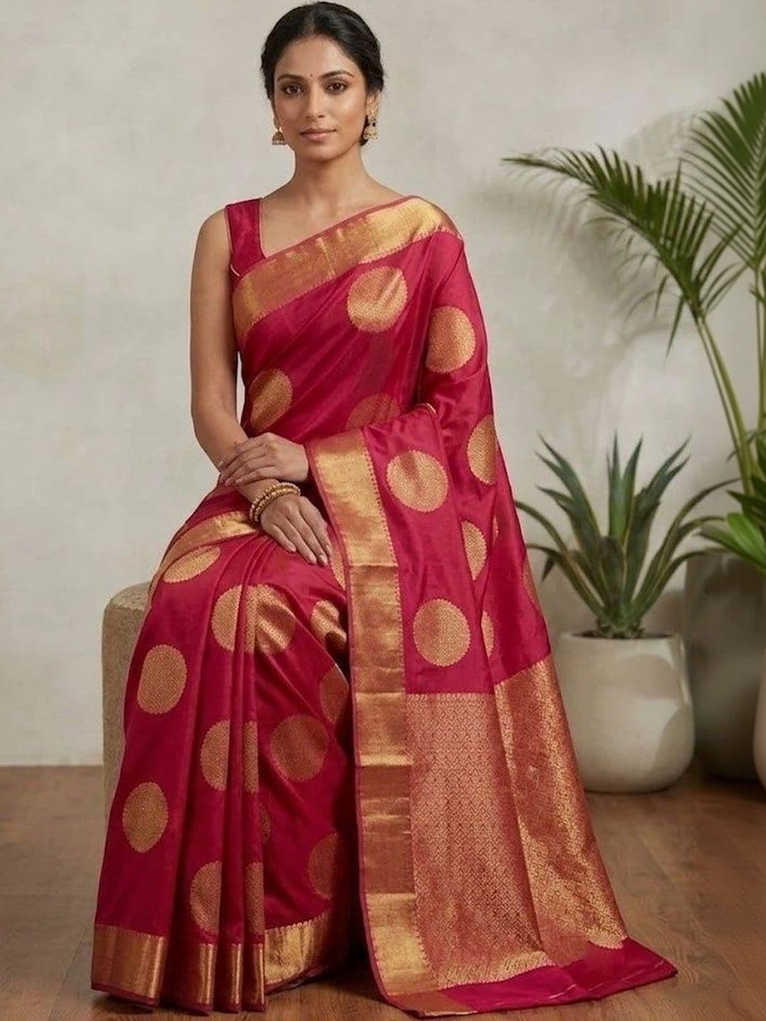 FINFOL Polka Dot Zari Art Silk Banarasi Saree thumbnail 4