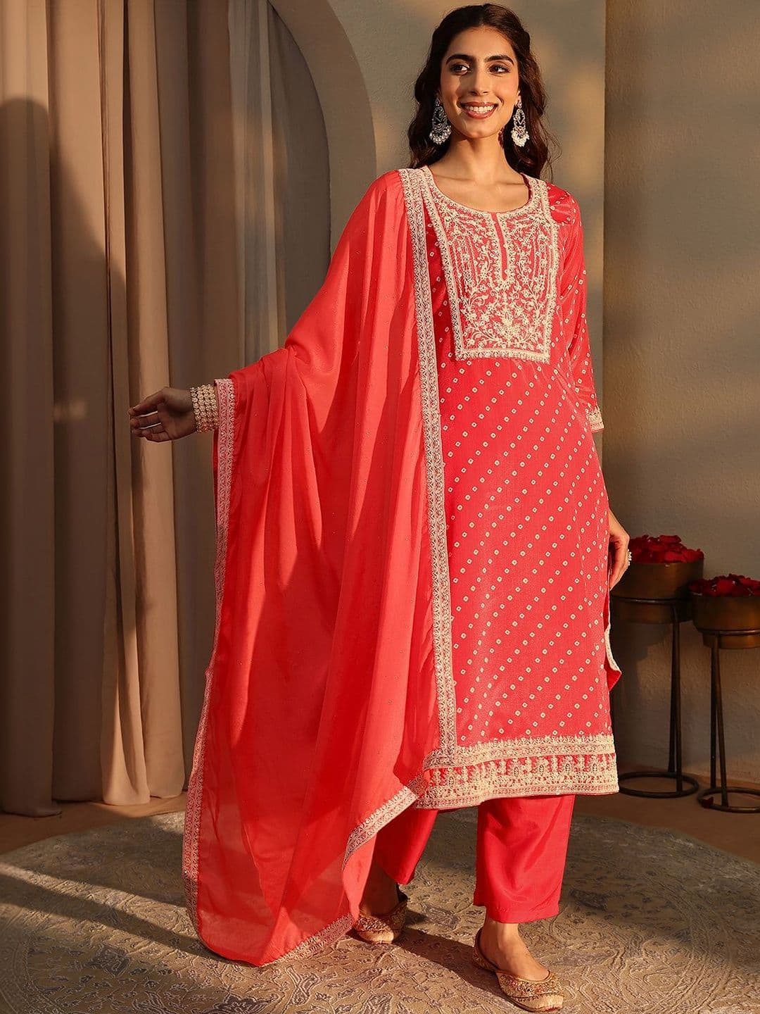 Libas Women Ethnic Motifs Printed Regular Thread Work Kurta with Trousers & With Dupatta - view 1