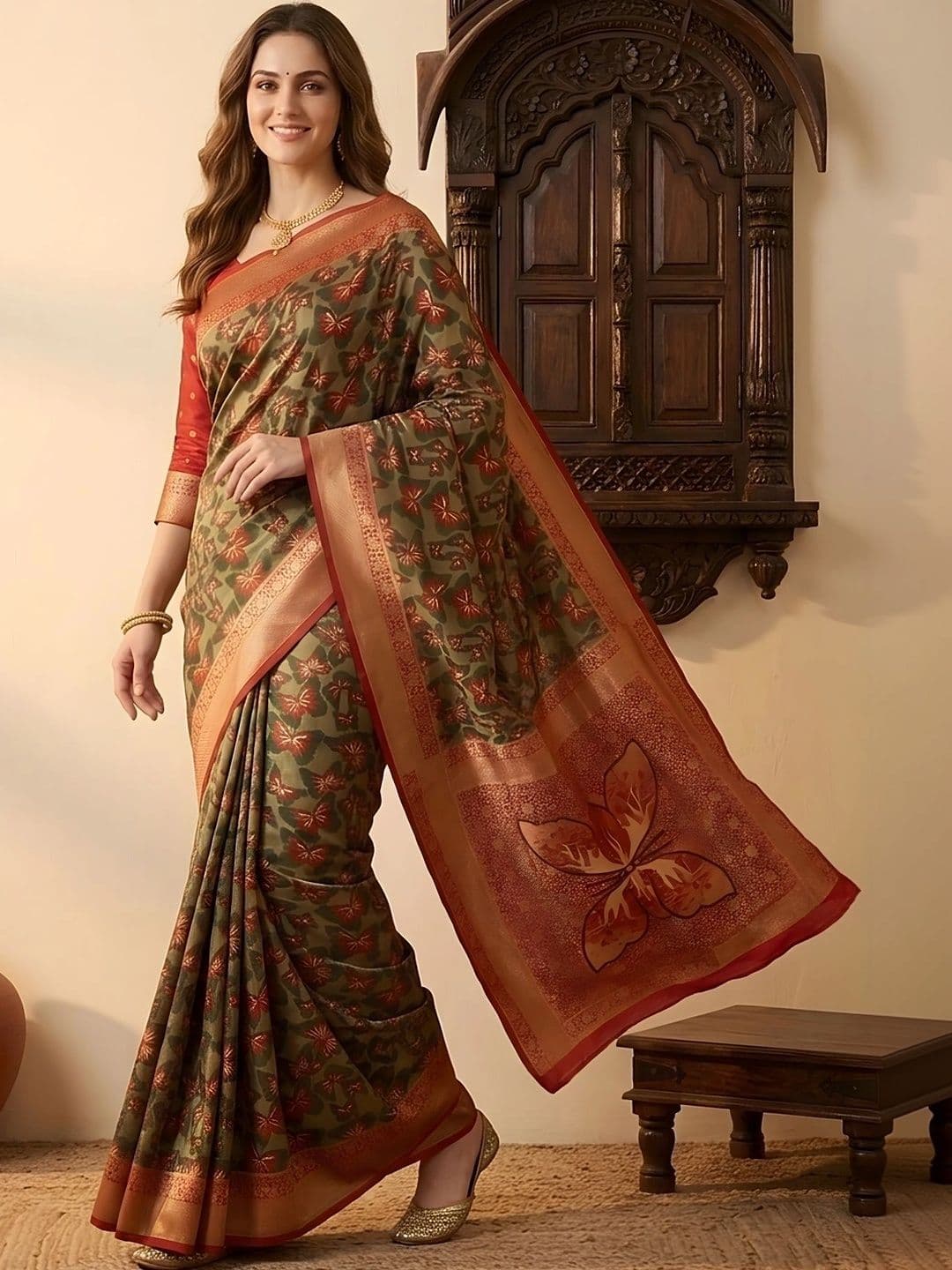 Urbanari Woven Design Zari Silk Blend Saree - view 1