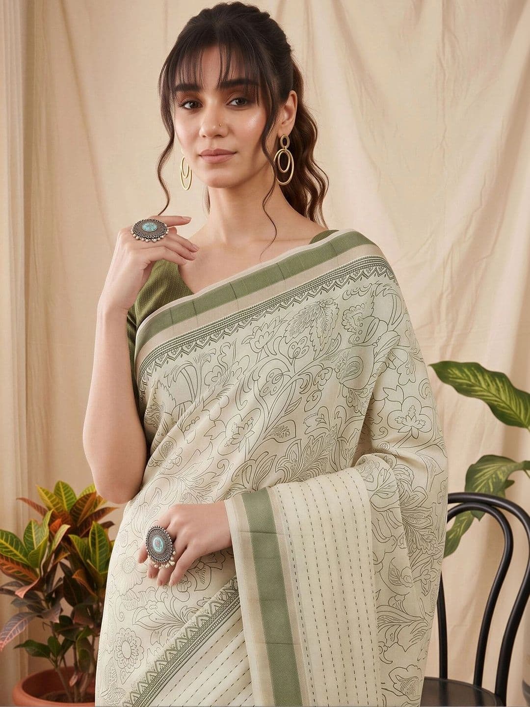 Anouk Striped Silk Cotton Designer Chanderi Saree thumbnail 5