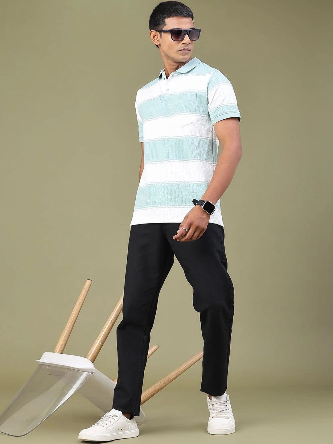 V-Mart Men Striped Polo Collar Pockets Slim Fit T-shirt thumbnail 3