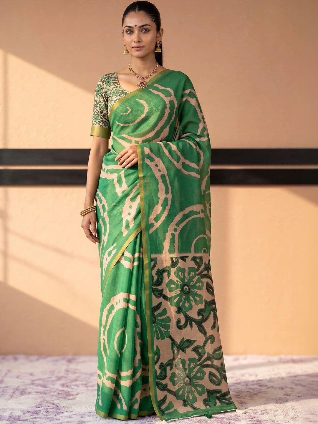 Sangria Tie and Dye Designer Block Print Saree - view 1