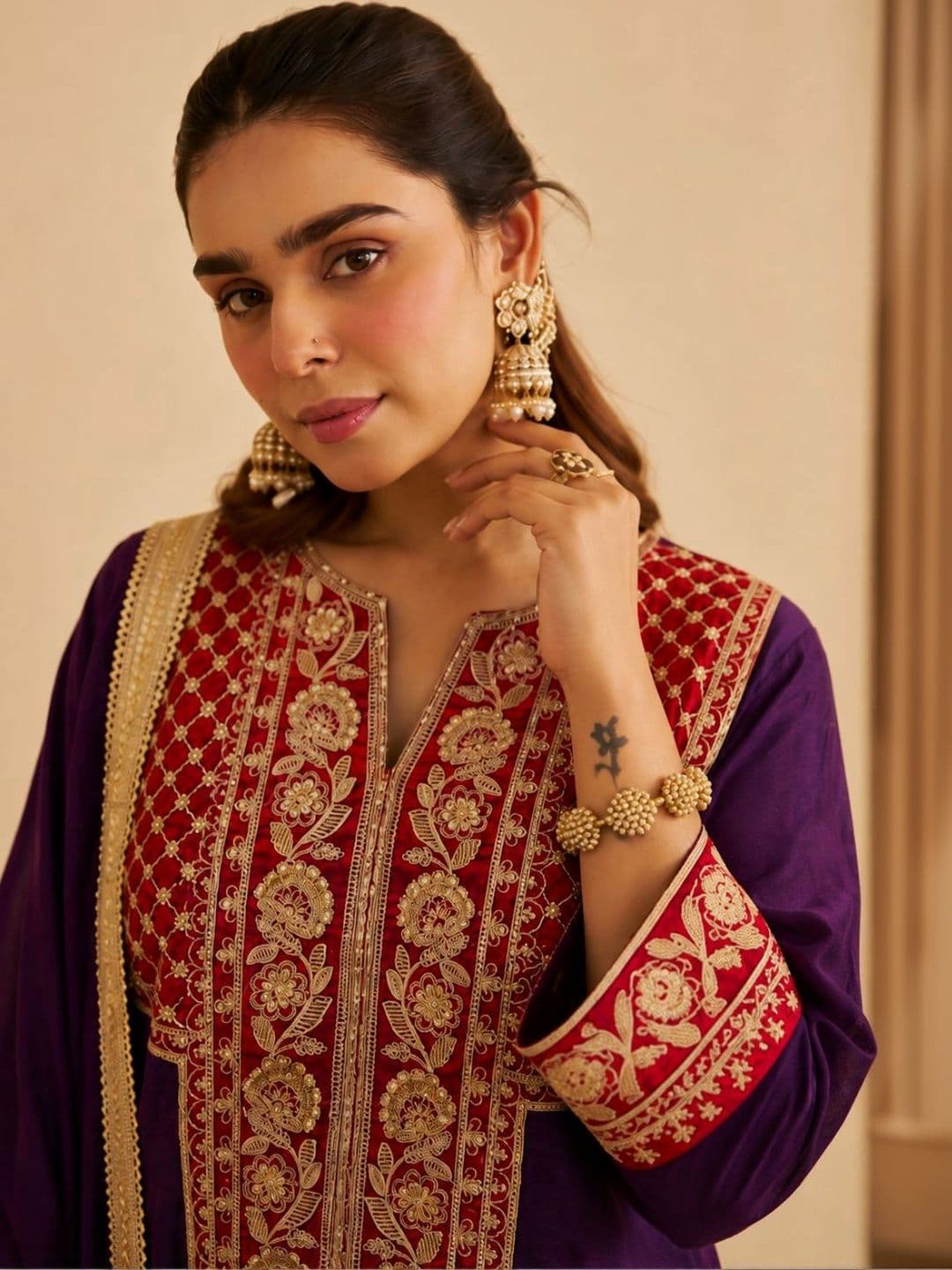 Colors  of Earth Colors of Earth Women Ethnic Motifs  Thread Work Pure Silk Kurta with Patiala & With thumbnail 5