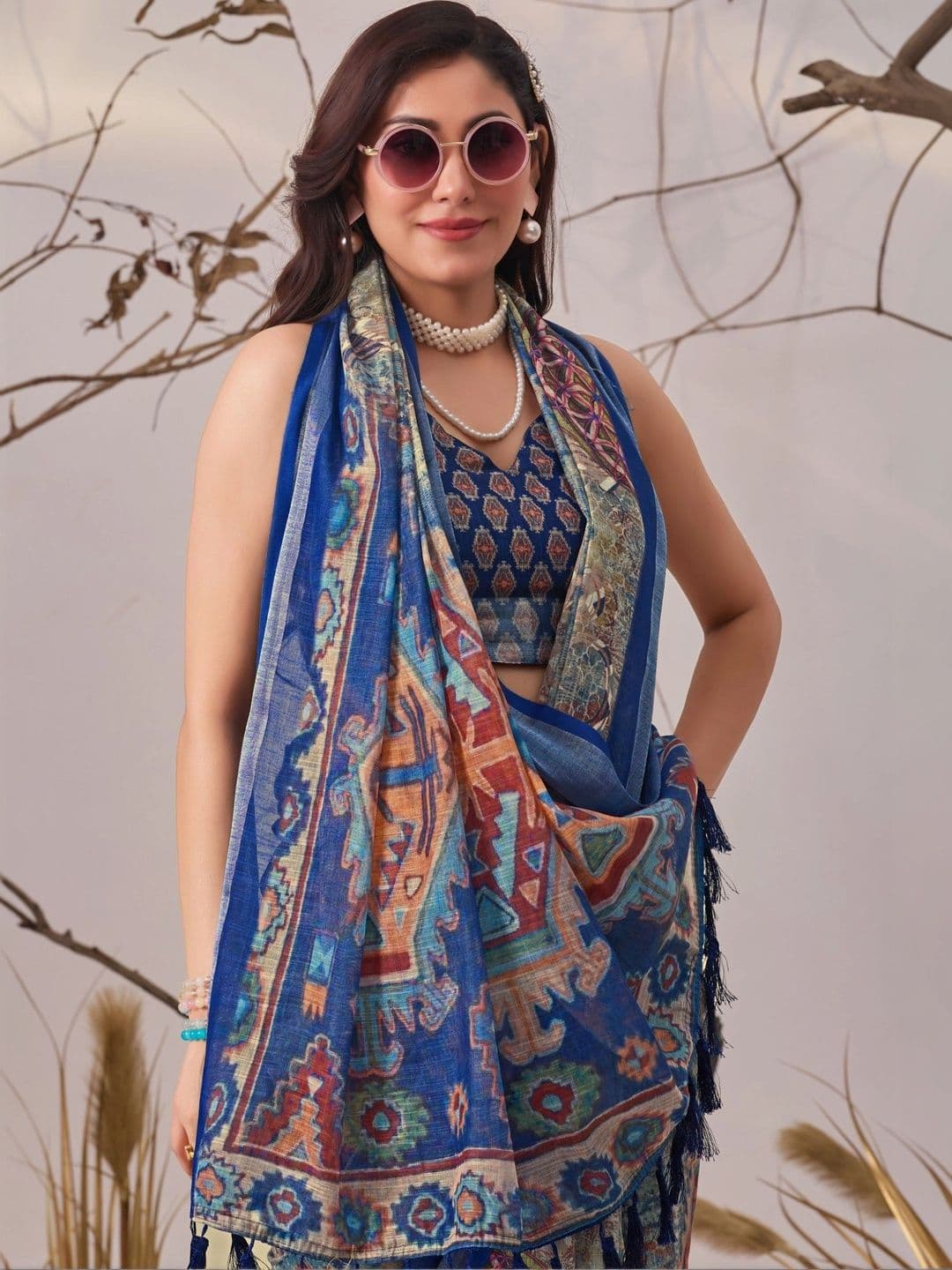 Moda Rapido Ethnic Motifs Linen Blend Designer Saree thumbnail 4