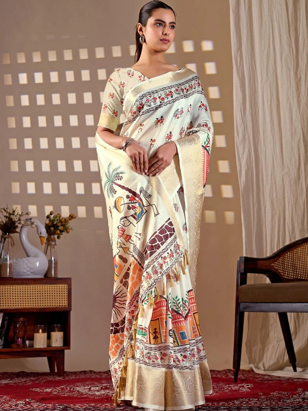Moda Rapido Warli Zari Silk Blend Designer Saree thumbnail 2