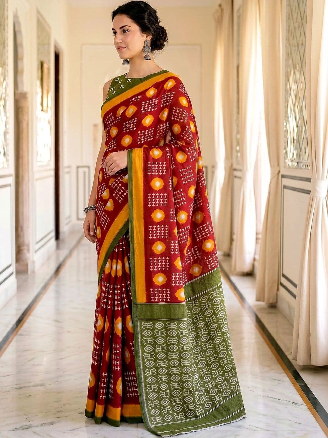 VS MALL Embellished Pure Cotton Ikat Saree thumbnail 3