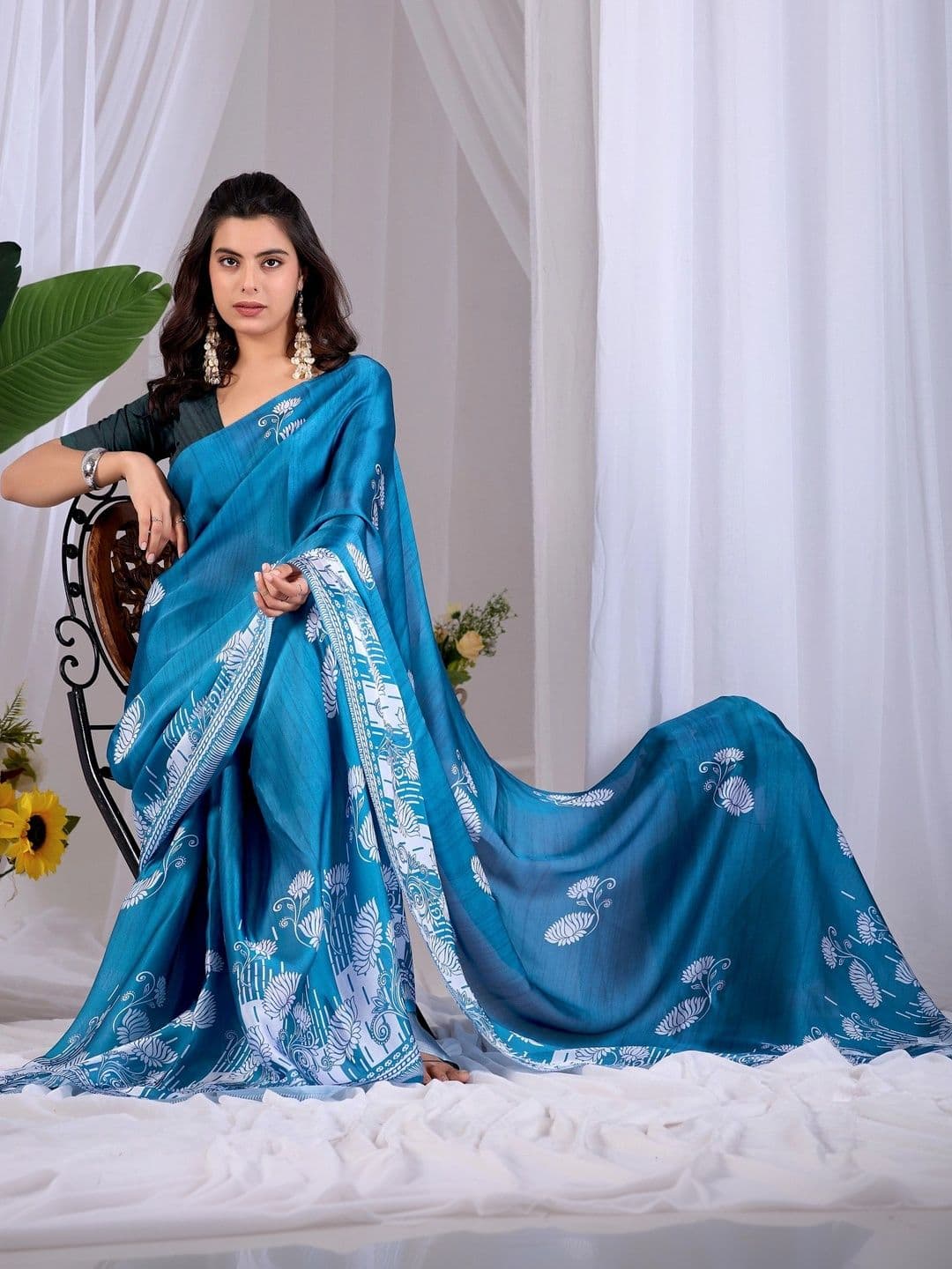 Moda Rapido Floral Satin Designer Saree thumbnail 7