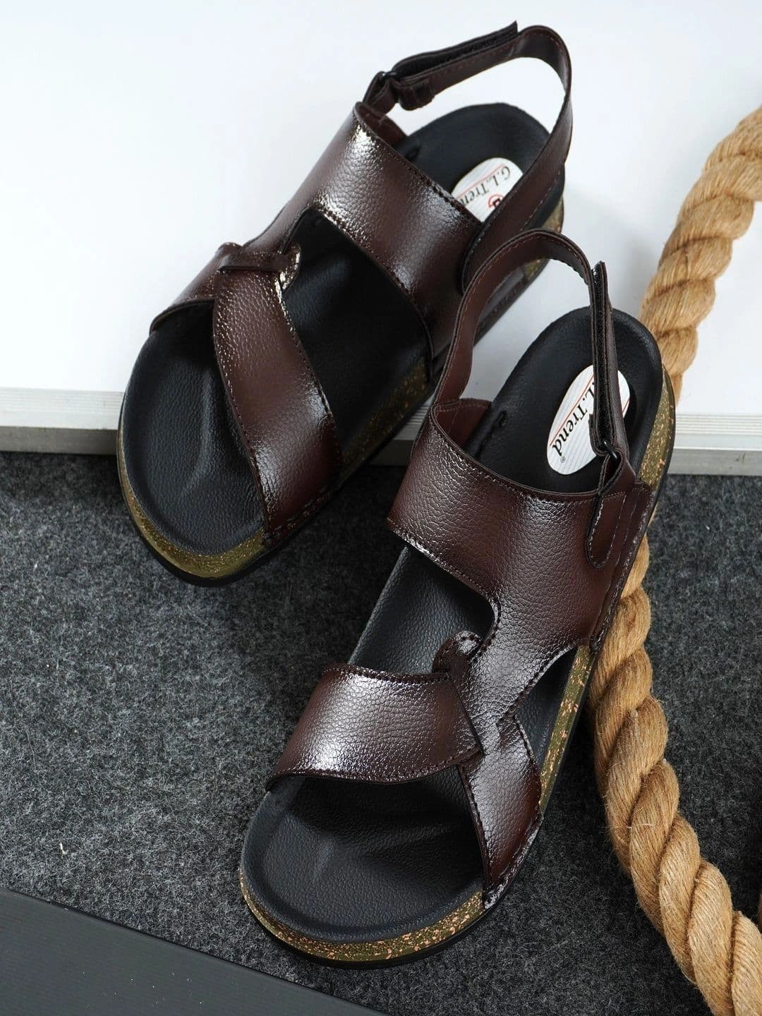 G L Trend Men Brown Casual comfortable Waterproof Leather Velcro Sandals thumbnail 2