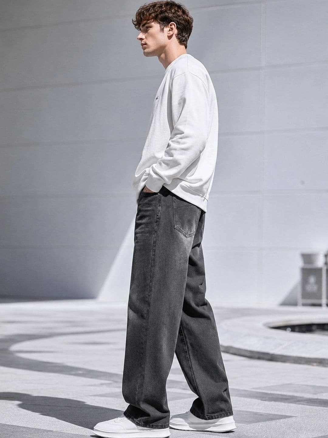 BREXX Men Jean Wide Leg Mid-Rise Low Distress Light Fade Stretchable Jeans thumbnail 2