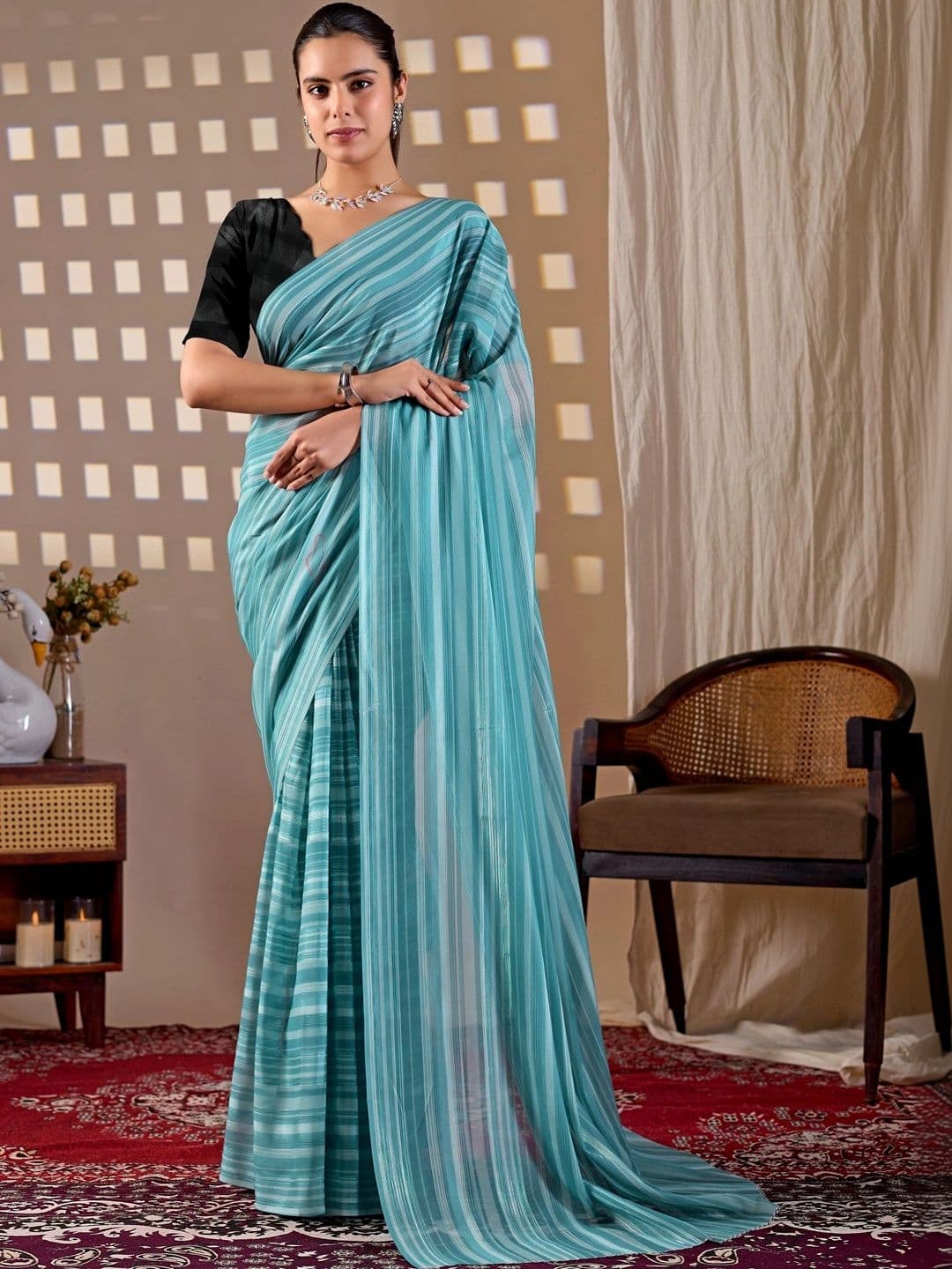 Moda Rapido Striped Poly Georgette Designer Saree - view 1