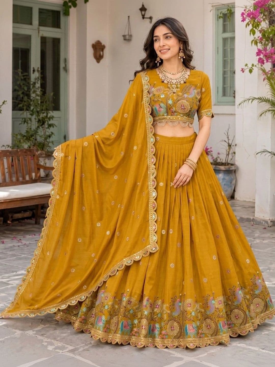 Closin Embroidered Thread Work Ready to Wear Lehenga & Unstitched Blouse With Dupatta - view 1
