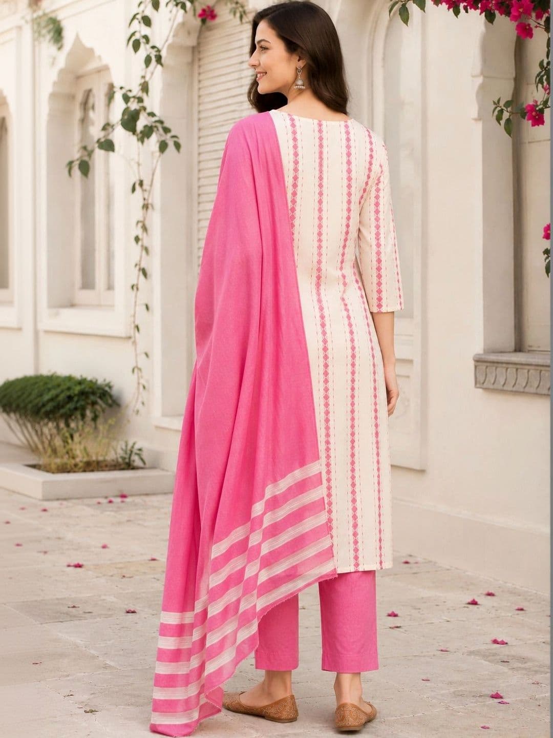 HIVA TRENDZ Women Ethnic Motifs Printed Regular Pure Cotton Kurta with Trousers & With Dupatta thumbnail 2