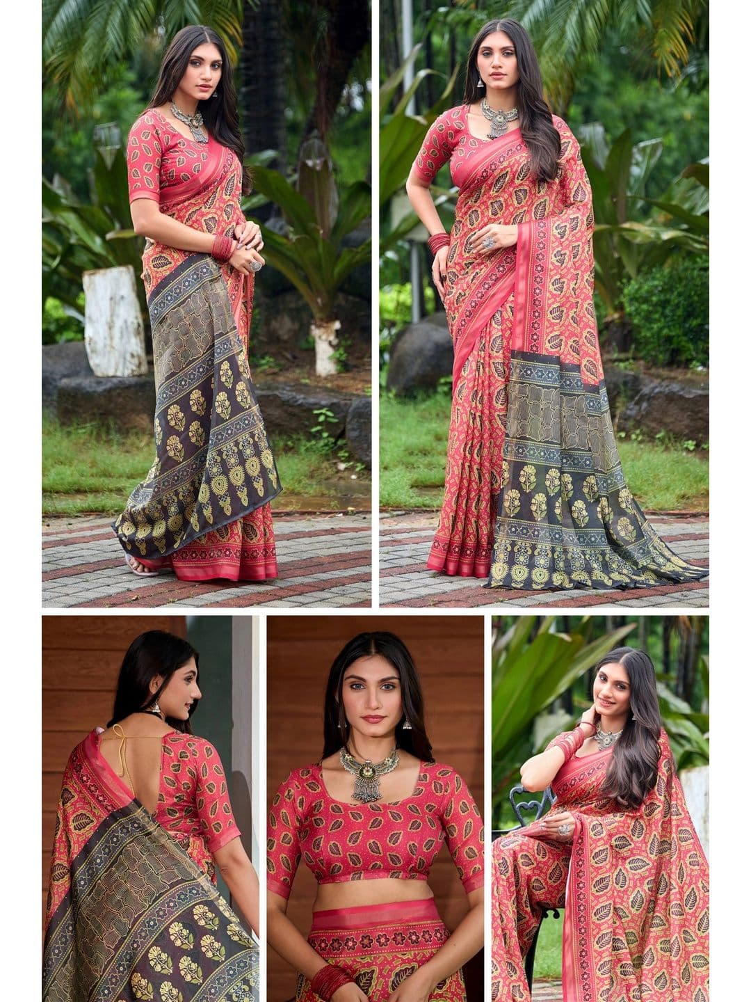 K 5 Fashion Ethnic Motifs Embroidered Pure Cotton Fusion Ikat Saree thumbnail 4