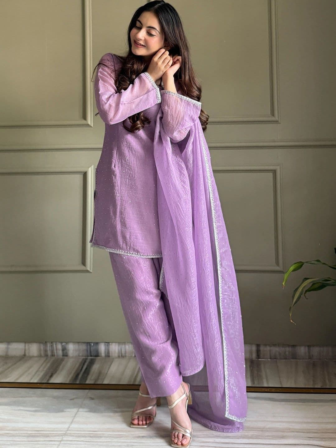 Urban Nakhre Women Regular Pure Silk Kurta with Trousers & With Dupatta - view 1