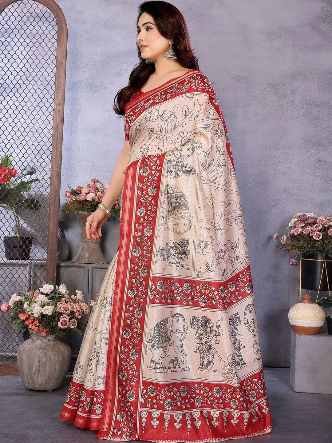 NIRVAAN Ethnic Motifs Linen Blend Saree thumbnail 4