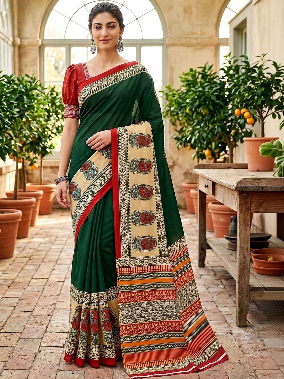 VS MALL Ethnic Motifs Pure Cotton Saree - view 1