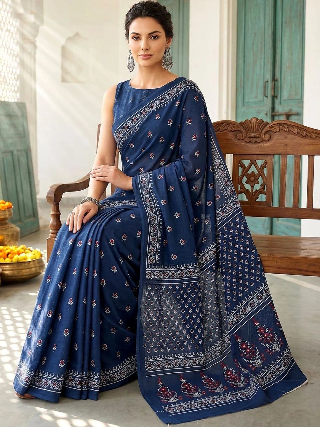 VS MALL Floral Pure Cotton Ikat Saree thumbnail 4